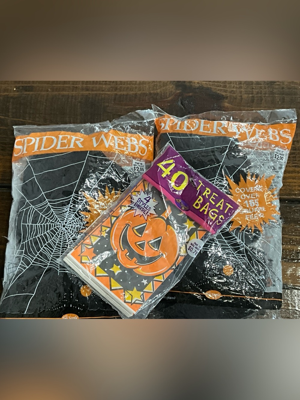 Vintage Assorted Halloween Lot Fun World Black Spider Webs and Treat Bags